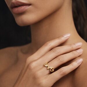 Gold LOVE Script Adjustable Ring with Crystal NEW